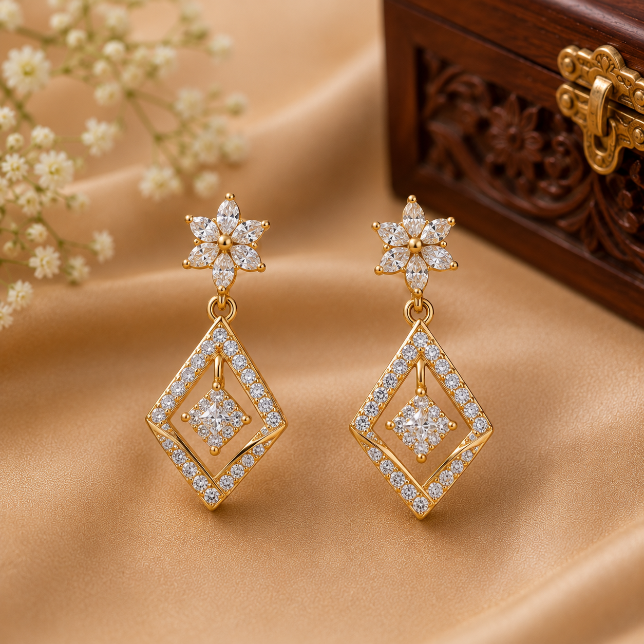 Peacock Motif Gold Earrings
